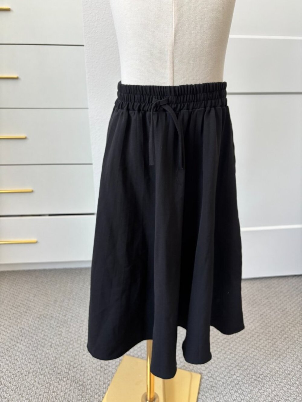 ZARA Drawstring Midi Black Skirt A-line Casual Girl's Size 10